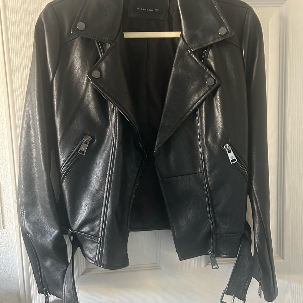 Elodie Black Faux Leather Moto Jacket with Zip Details